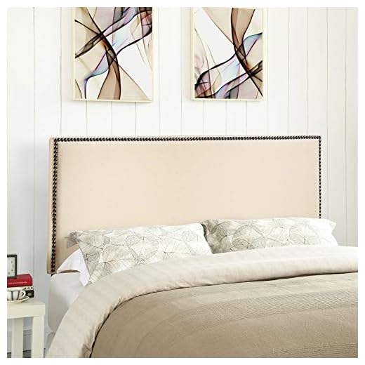 Modway Region Linen Fabric Upholstered Queen Headboard in Ivory with Nailhead Trim