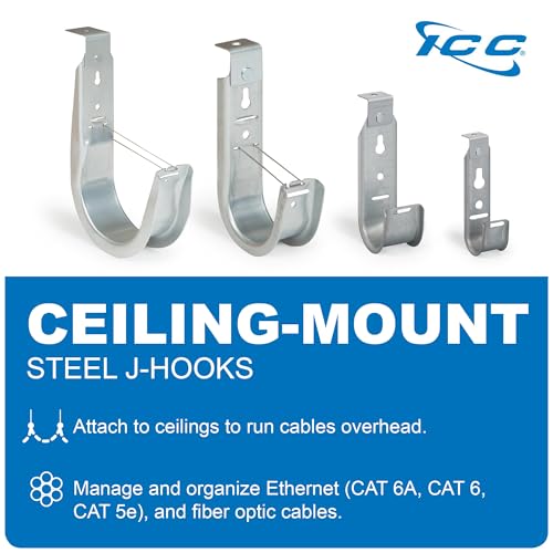 ICC Ceiling Mount J Hook 2” with Retainer Clip - Galvanized Steel Cable Management Hooks for Hanging Cable - Rust-Resistant, EIA and TIA Compliant - 2 Inch 25-Pack by ICC - Image 8
