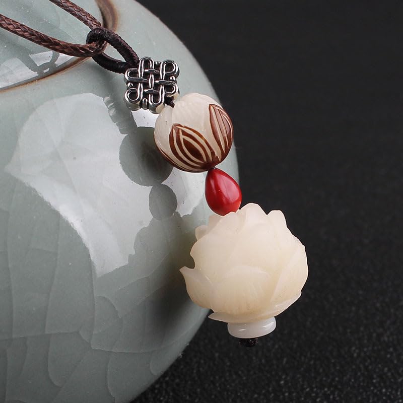 Collier en graines de Bodhi et rose d'acacia sculptée main de luxe - 3