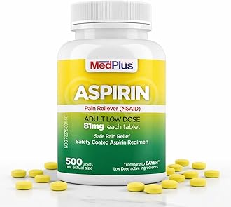 MedPlus Low Dose Aspirin 81 mg - 500 Tablets | Enteric Coated | Pain Reliever for Minor Aches and Pains, Fever Reducer - Made in USA