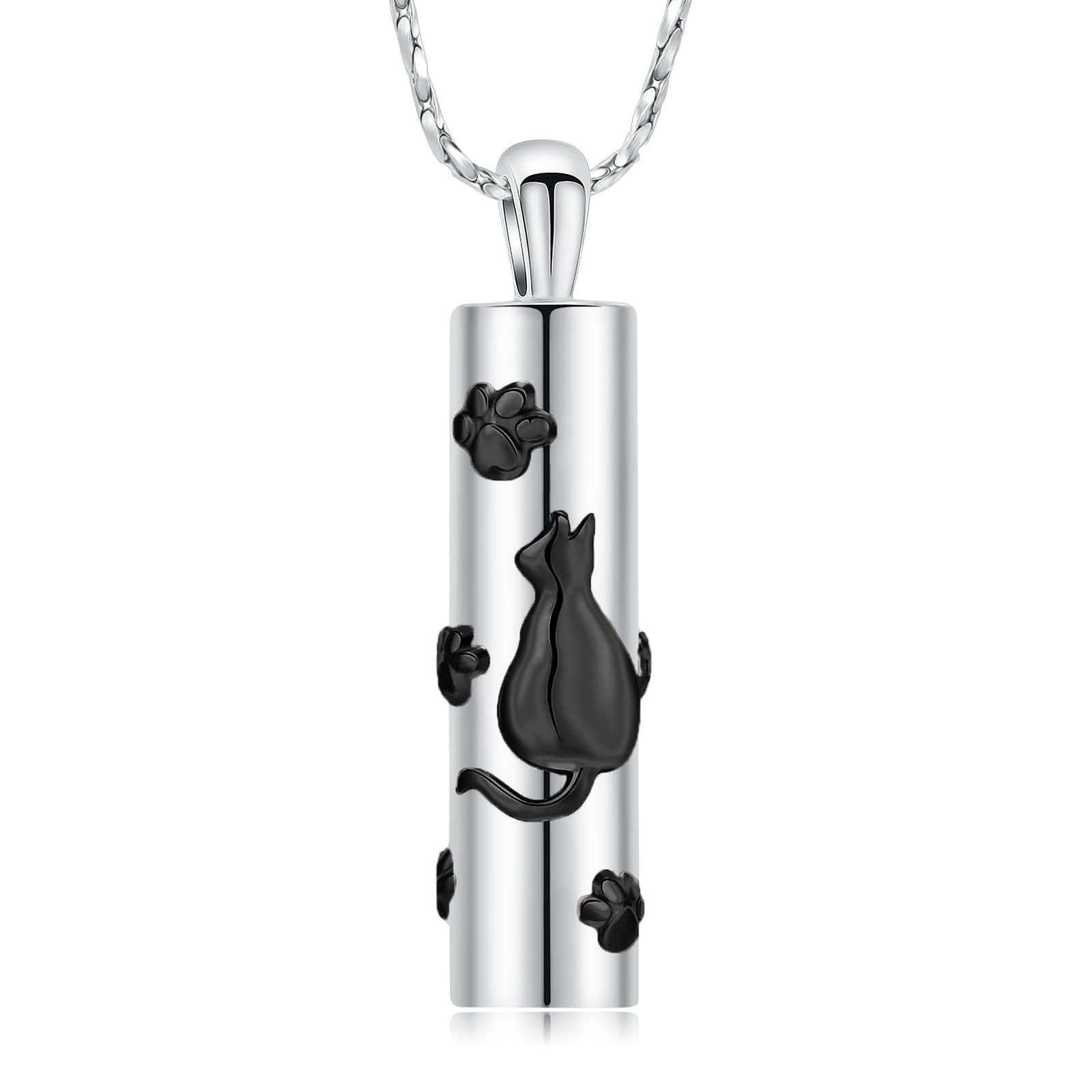 QGJNSGC Urn Necklace for Ashes Pet Paw Print Cylinder Necklace for Ashes for Women Pendant Keepsake for Ashes Memory Cremation Jewelry for Pet Cat's/Dog's Ashes
