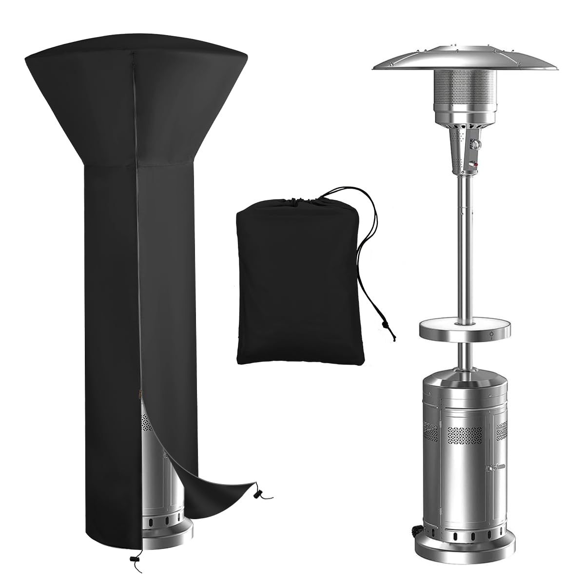 Vailge Patio Heater Covers with Zipper and Storage Bag,Heavy Duty 600D Oxford Waterproof Outdoor Heater Cover Wind-Resistant Dustproof UV-Resistant,Black,89'' Height x 33" Dome x 19" Base-image-9