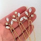 ♥ W x L 7,9 x 14 cm Handmadejewelrylady Haarnadeln im Vintage-Stil mit Kristallen / Strasssteinen, für Braut, Party, 3er-Set, gold