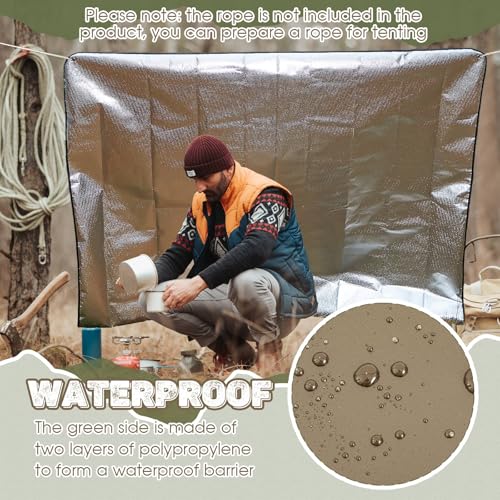 Image of Kingdder 2 Pcs Heavy Duty Emergency Blankets for Survival Camping Blanket Insulated Tarp 60 x 82 Inches Outdoor Waterproof Thermal Reflective Tarp Tent Insulation for Camp Hiking Picnic