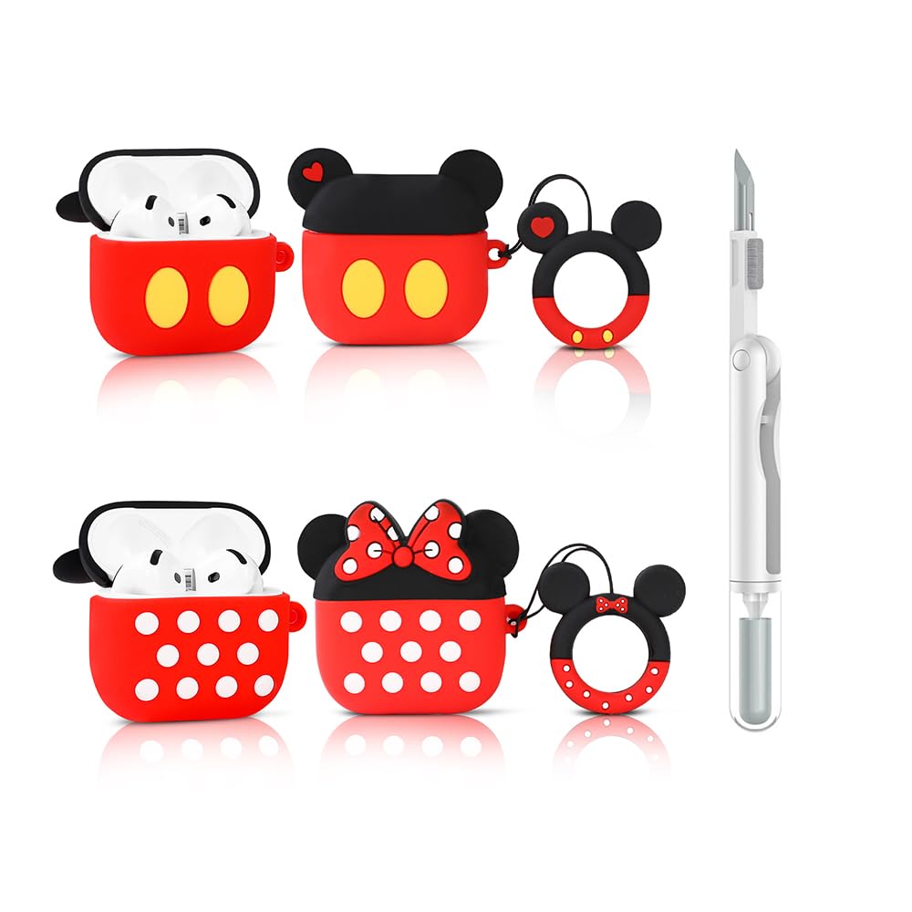 Photo 1 of (2Pack+Cleaner Pen) XMBYGY Case for Apple AirPods 4th Generation Wireless Earbuds with Cleaning Pen Kit, Silicone Cute Charging Case Shockproof Protective Cover and Carabiner for AirPods 4 (MIC+MIN)