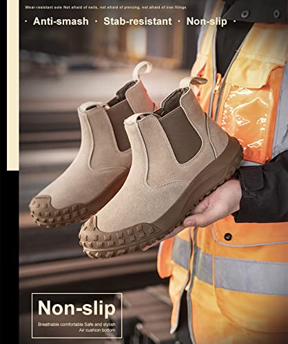 Chelsea Boots for Men Steel Toe Shoes for Work Waterproof Leather Anti-Slip Safety Shoes Fashion Slip on Boots3