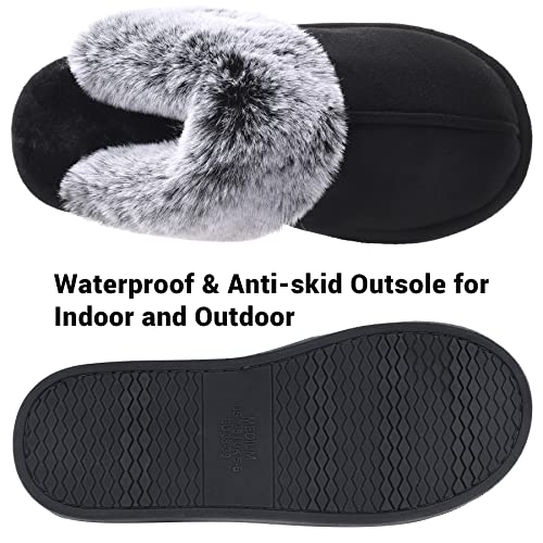 Women's Comfy Faux Fur Scuff Slippers Micro Suede Memory Foam Slip on Fuzzy Slide House Shoes Anti-Skid Sole4