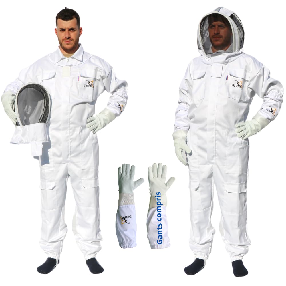 Best Bee - Traje de apicultura, atuendo de apicultor para adultos con guantes de cuero, Traje anti avispas XXXL