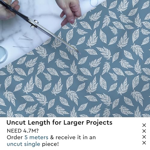 Image of Encasa XO Printed Fabric 59 inch (150 Cms) - Blue Big Leaves - Decorative Soft & Smooth, 100% Cotton Cloth for Curtains, Cushions, Dress Material, Upholstery, Bedcover - 1 Meter