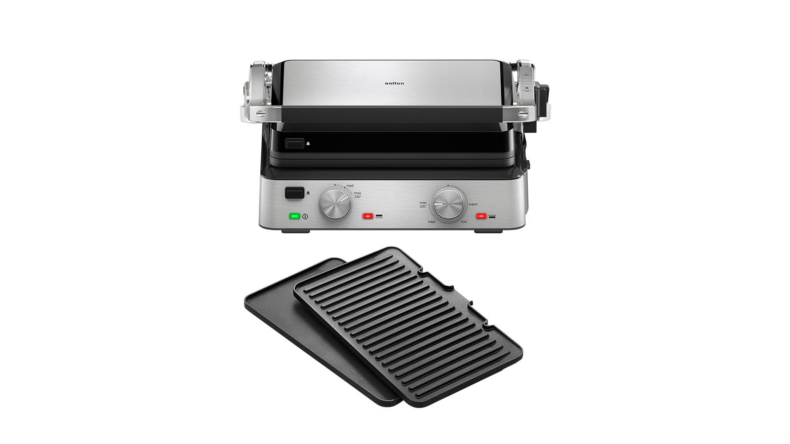 Braun MultiGrill 7 CG7020, Griglia Elettrica con 2 Termostati Elettronici Indipendenti, 3 Posizioni di Cottura, Vaschetta Raccogli Grasso, 2 Piastre in Dotazione, LxWxH 36.5x31.5x17.3 cm, 2000W