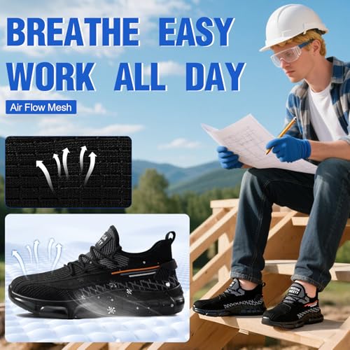 Image of Steel Toe Work Shoes for Men Lightweight Safety Shoes with Puncture Resistant Sole Comfortable Construction Industrial Work Shoe for Warehouse