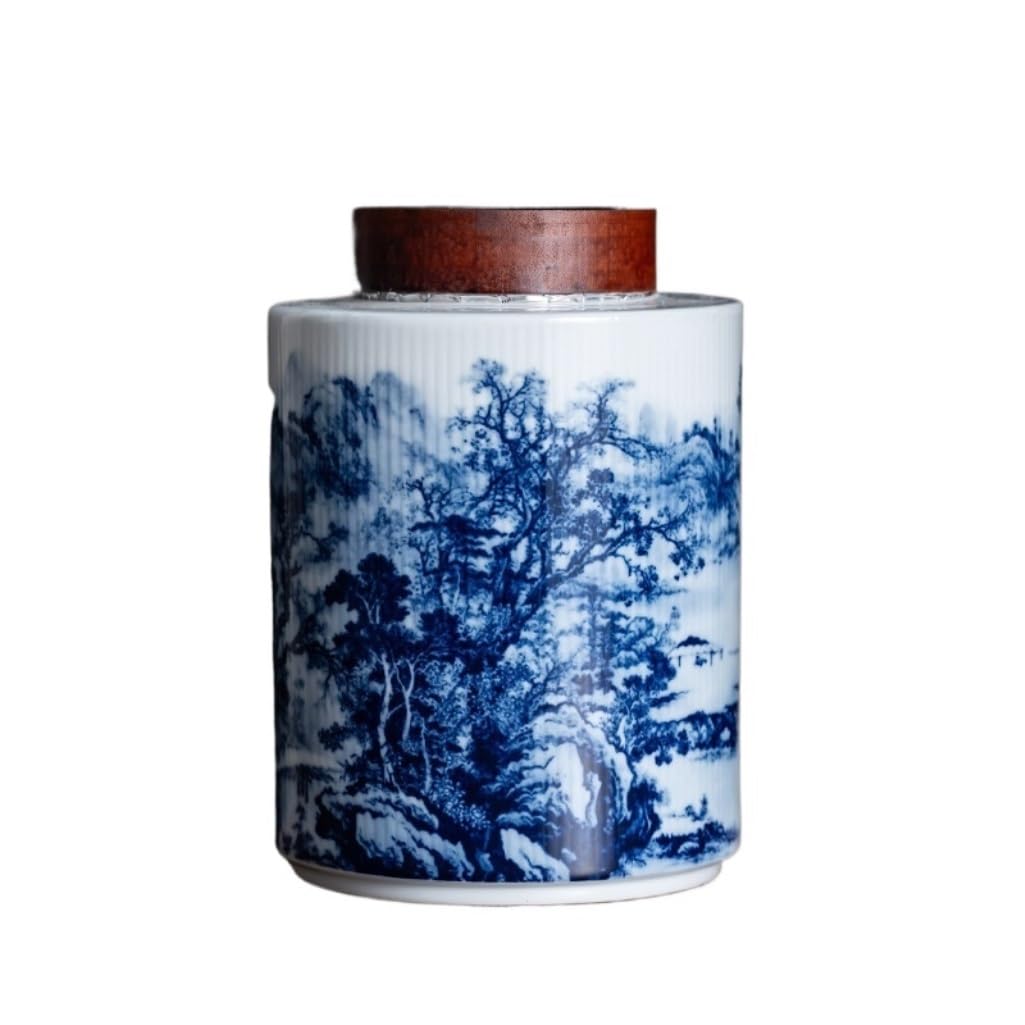 CMBSSTFC Słoik na cukier Chiński słoik na herbatę w stylu retro Ceramiczny niebiesko-biały, zamykany słoik kuchenny Nadaje się do kawy mielonej, herbaty, cukru, soli itp. Pojemnik na herbatę