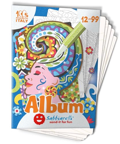 Sabbiarelli Sand-it For Fun - Album Portraits en Couleurs : 5 Feuilles Adhésives A5 pour Sand Art avec 5 Dessins à Colorier avec du Sable Coloré (NON...