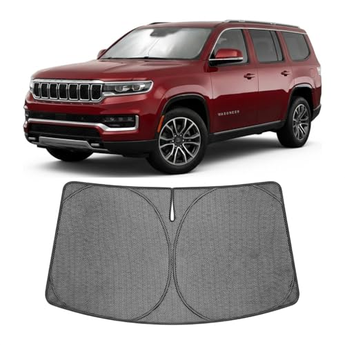 Image of Proadsy Windshield Sun Shade Custom Fit Jeep Wagoneer 2022-2026 Ice Crystal Black Front Window Sunshade UV and Heat Blocker Foldable Visor Keeps Car Cooler for Summer Parking and Daily Use