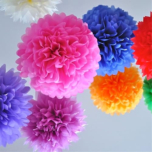 Image of XIKSXITN 12 pc Purple Tissue Paper Pom poms in 3 Colors-Hanging Paper Flowers Ball for Party Decorative