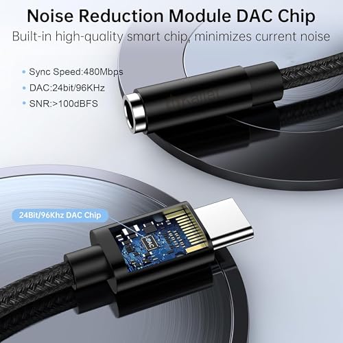 Image of USB C to 3.5mm Audio Jack Adapter with DAC Chip | Type-C to AUX Headphone Converter for iPhone 15 Pro Max /15 Pro /15 Plus, Samsung S23 /S22 /S21, iPad & USB-C Smartphones | Wired Earphone Adapter Black