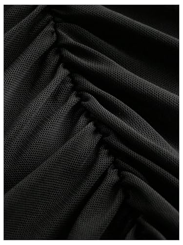 WDIRARA Women's Plus Size Ruched Bodycon Skirt High Waisted Mesh Asymmetrical Short Skirts4