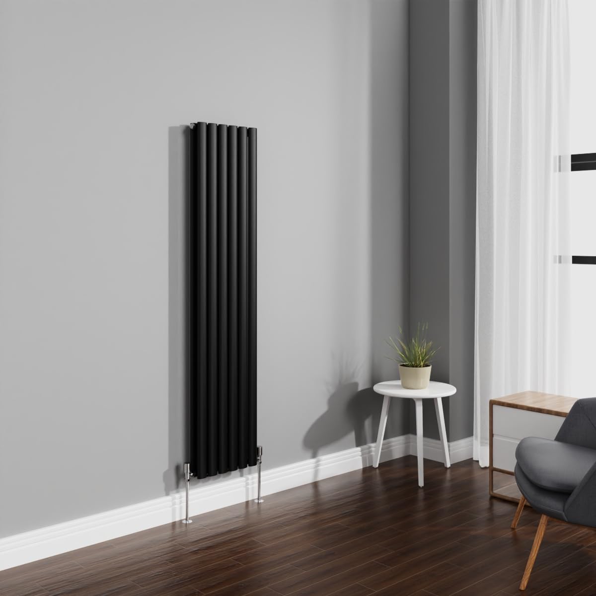 Nrg Black 1600X354mm Radiator Vertical Oval Panel Bathroom Double Rad