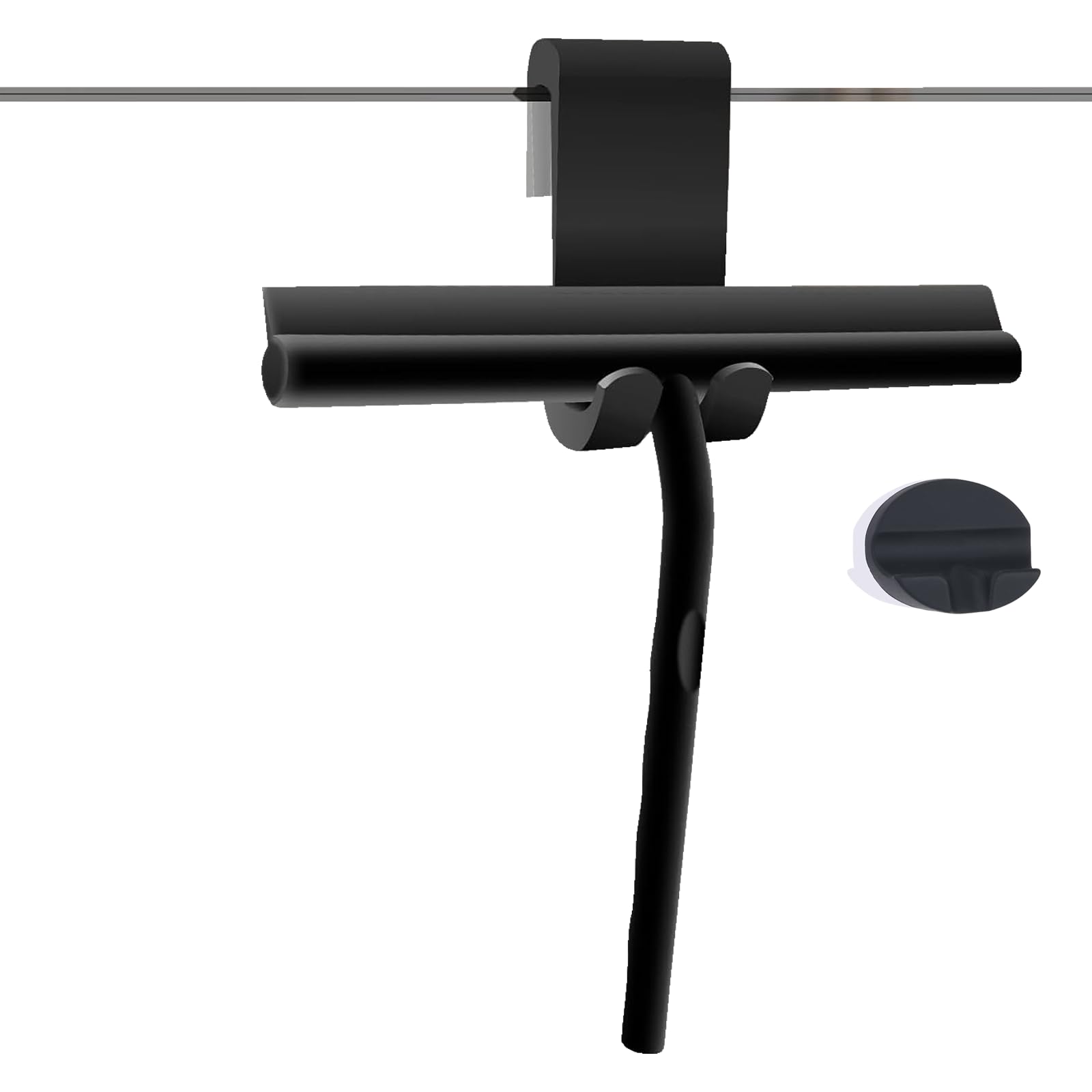 Shower Squeegee for Glass Doors, Full Silicone Jacketed Squeegee with Ergonomic Handle &amp; No-Drill Hook, Cleaning Tool for Windows, Mirrors, Tiles, Bathroom &amp; Car - Black