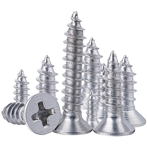 LINVINC 100 Stück M2 Rostfreier Edelstahl Holzschrauben, Phillips Selbstschneidende Schrauben Kreuzschlitzschrauben, Flachkopf schrauben, M2X4/5/6/7/8/10/12/16mm, M2X8mm Cover