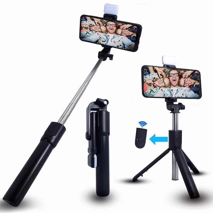 R1s Bluetooth Selfie Sticks with Remote and Selfie Light, 3-in-1 Multifunctional Selfie Stick Tripod Stand Mobile Stand Compatible with All Phones (Black) (B0CRVZ6PZJ) Amazon Price History, Amazon Price Tracker