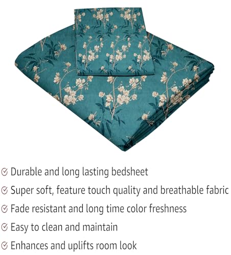 Image of IVAZA 240 TC Soft Ezyption Cotton Floral Print King Size Bedsheet - with 2 Pillow Covers, Hypoallergenic, Brethable, (Size- 90 x 90 Inch) | Light Green
