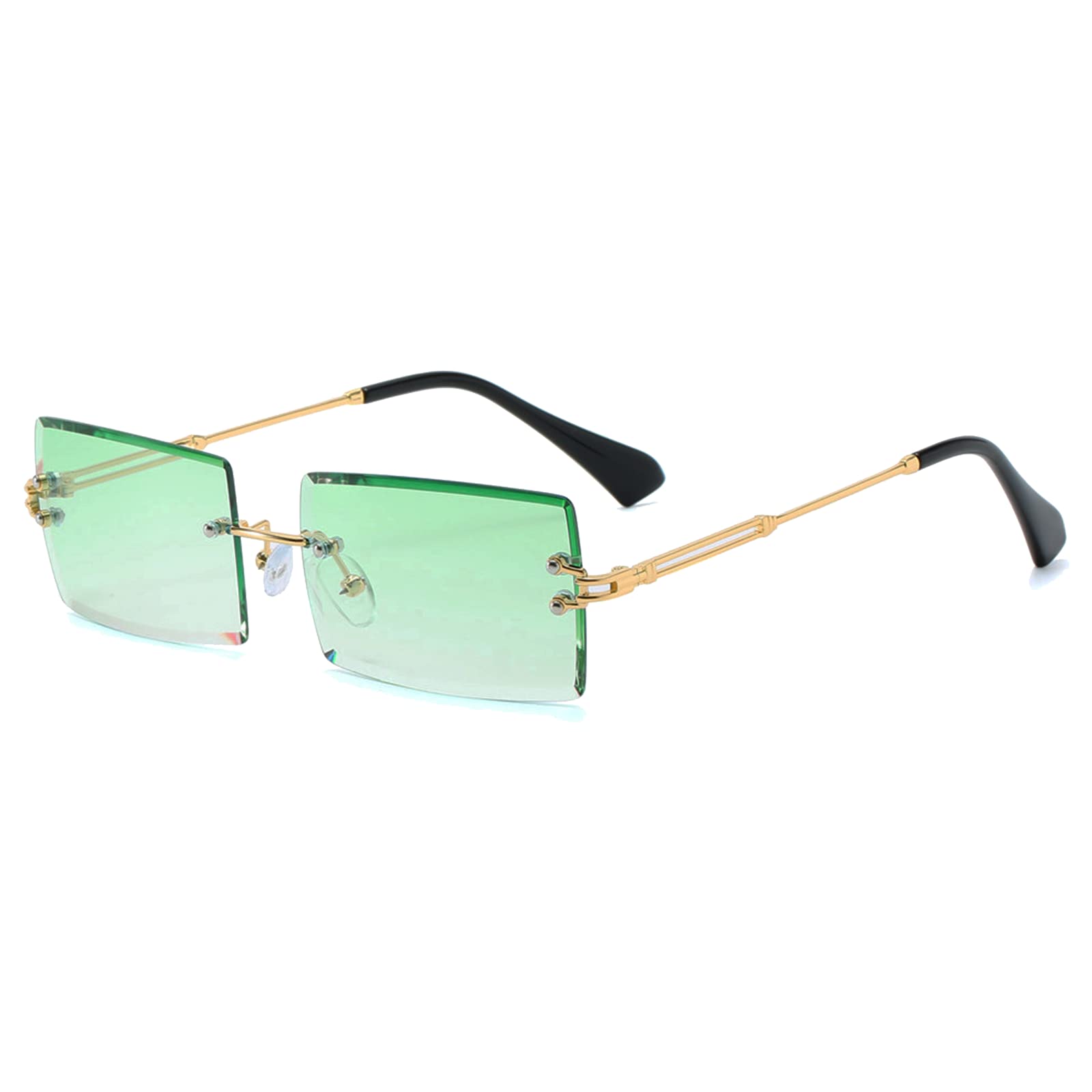YUELUQURetro Rimless Rectangle Sunglasses for Women Men Transparent Glasses Y2K Vintage Eyewear