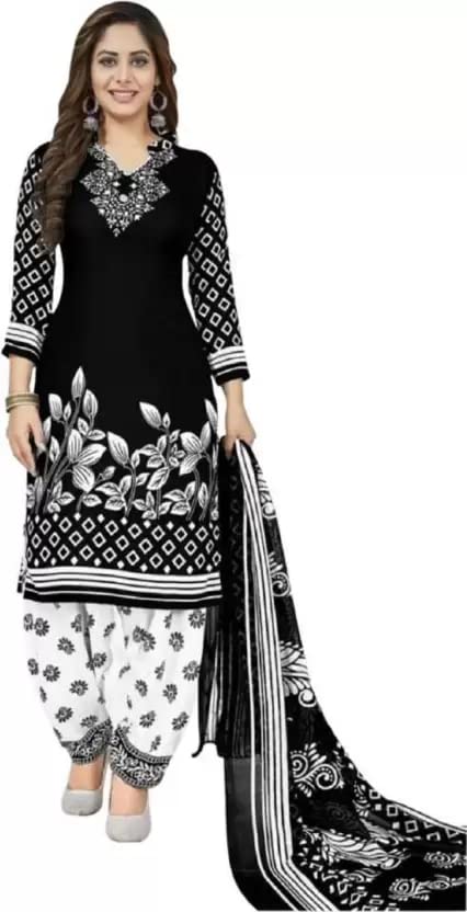 Readymade Punjabi Salwar Suit of Crepe Fabric with Chiffon Dupatta for Women