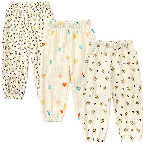 GFQLONG Toddler Girls 3 Pack Elastic Waist Pants