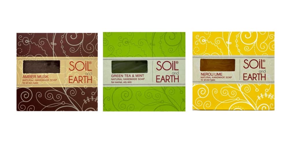 Handmade Natural Cold-Pressed Soap Gift Box - Neroli, Green Tea, Amber | No Silicones & Parabens | Pack of 3 (3 X 125 gm/ 4.4 oz)
