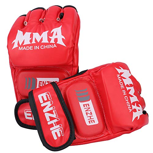 ENZHE UFC Gloves for Men & Women,Half-Finger Boxing Fight Gloves MMA Mitts with Adjustable Wrist Band Gloves for Sanda Sparring Muay Thai Punching Bag Training,Pro Style MMA Grappling Gloves