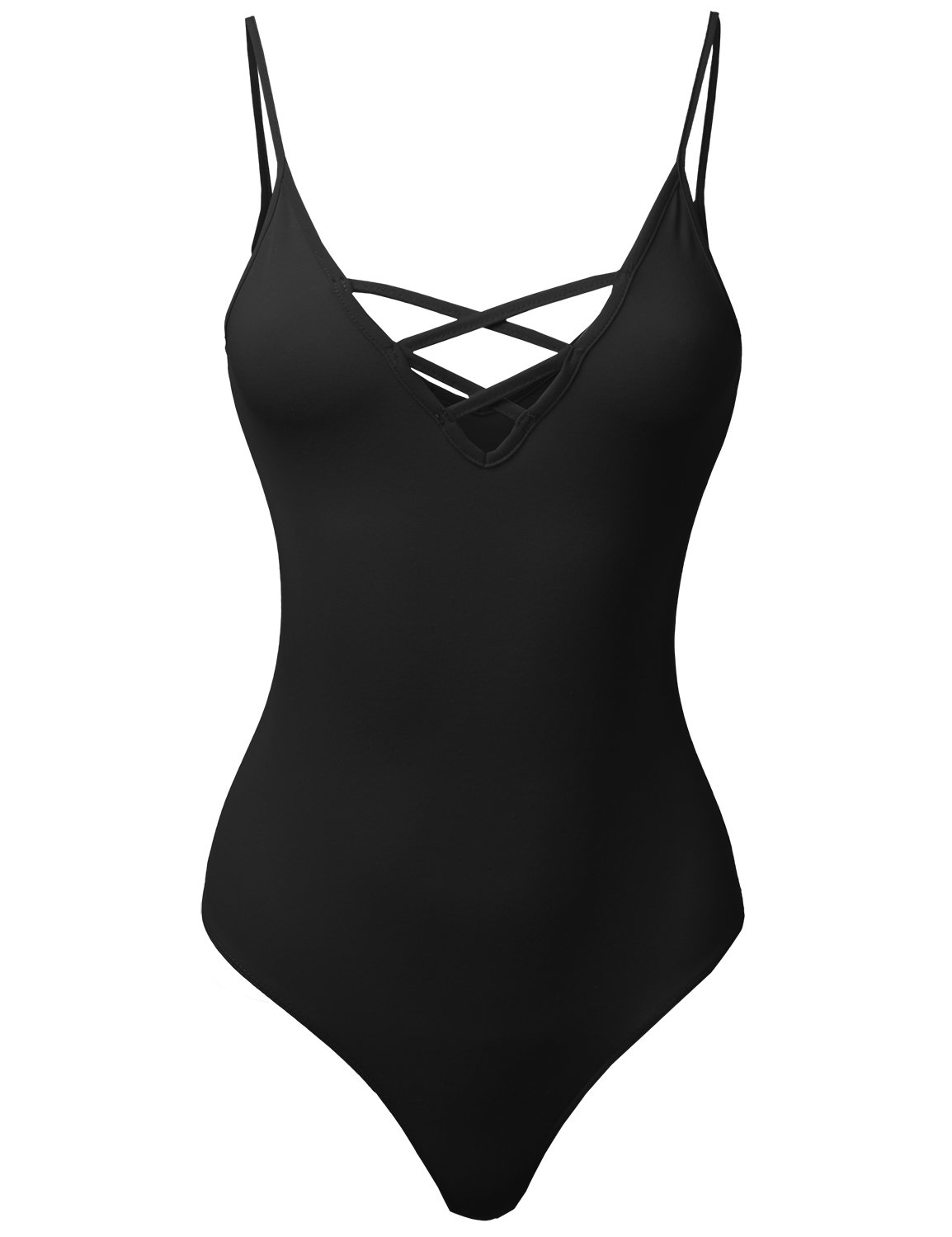 Made by Emma Women's Sexy Solid Caged V-Neck Sleeveless Bodysuit
