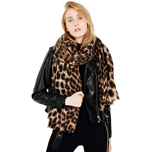 Superora Bufanda para mujer, diseño de leopardo, para invierno, con flecos, Negro , 200*90CM