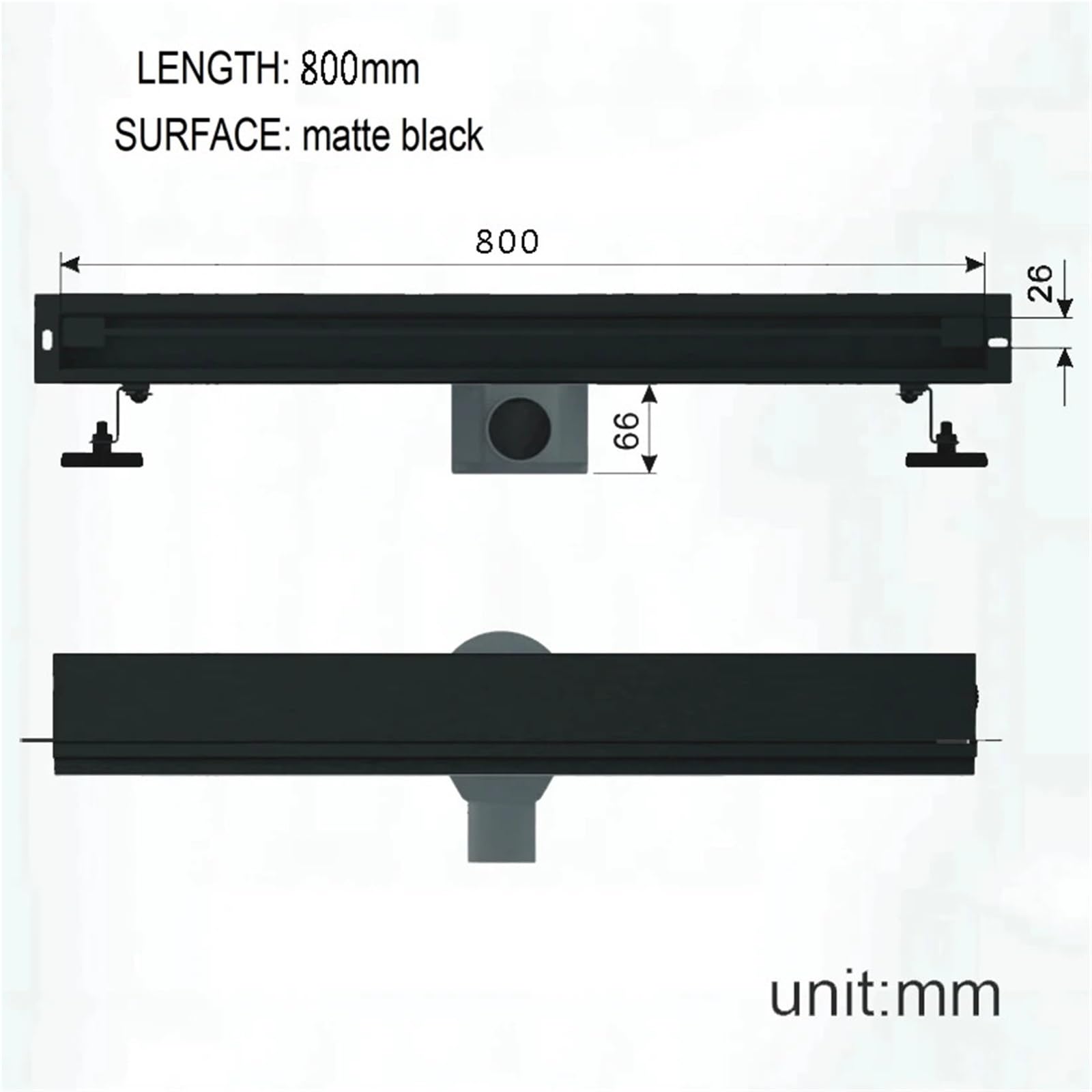 Scarico doccia lineare, | Profilo sottile, drenaggio ad alto flusso, acciaio inossidabile 304, design a parete for bagni moderni.(Length 800mm Black)