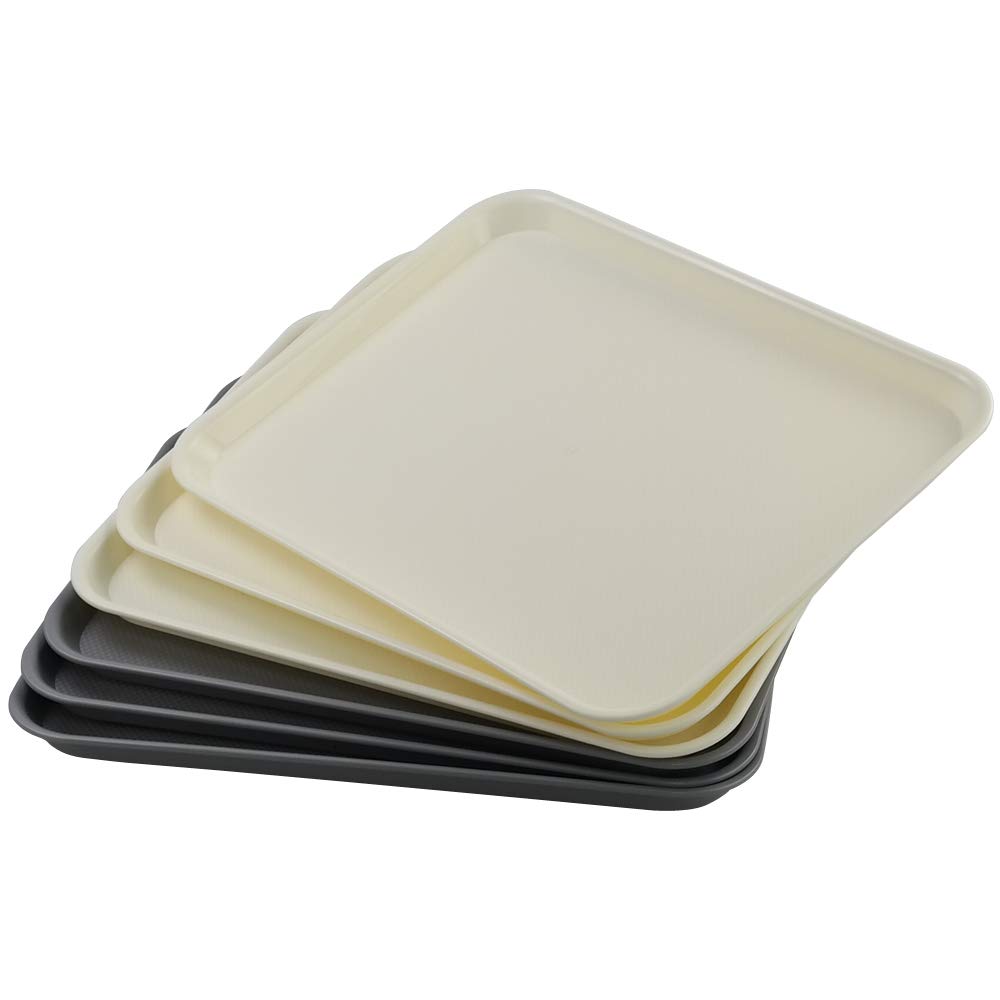 Rinboat Extra Large Plastic Rectangle Serving Fast Food Trays, Cream and Gray, 6 Packs