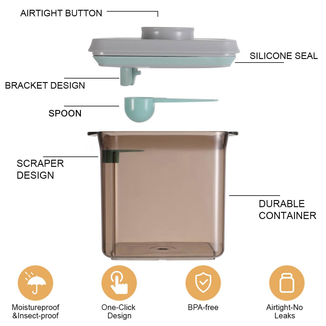 Dispenser per latte in polvere, 1700 ml, contenitore sigillato con cucchiaio, latte in polvere, contenitore per alimenti per latte in polvere, farina, legumi