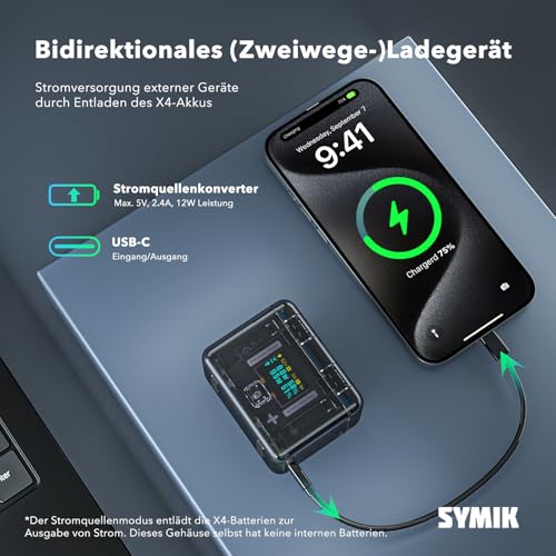 SYMIK Insta 360 X4 Akku Ladegerät für Insta360 X4 Zubehör, 30W OLED-Bildschirm, intelligentes Zwei-Wege-Ladegehäuse für Insta360 X4 Batterie, Schnellladegerät zeigt Akkustand an