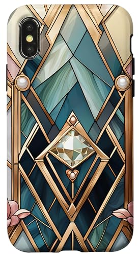 �A�[���f�R���̃��g���Ȋ􉽊w�͗l�̉ԕ��X�e���h�O���X�f�U�C���B �X�}�z�P�[�X iPhone X/XS �p