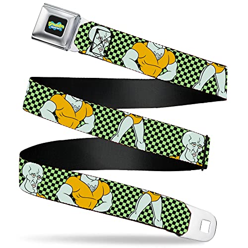 Nickelodeon Belt, Seatbelt Buckle Belt, SpongeBob Handsome Squidward Pose Checker Black Green, Youth 20 to 36 Inches