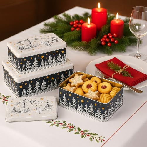 khevga Keksdose Weihnachten Blech Plätzchendose Set (weiß-schwarz)