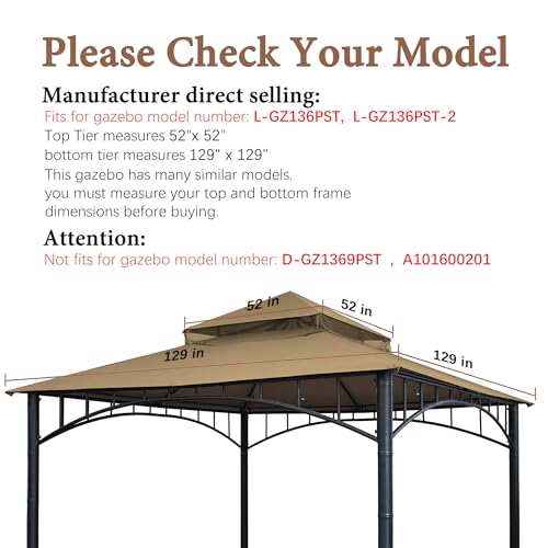 SCOCANOPY Replacement roof Compatible with Target Madaga Gazebo Model L-GZ136PST,(Tan) - Image 3