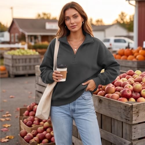 Half Zip Pullover Women Oversized Mock Neck Fleece Drop Shoulder Sweatshirt - image 9
