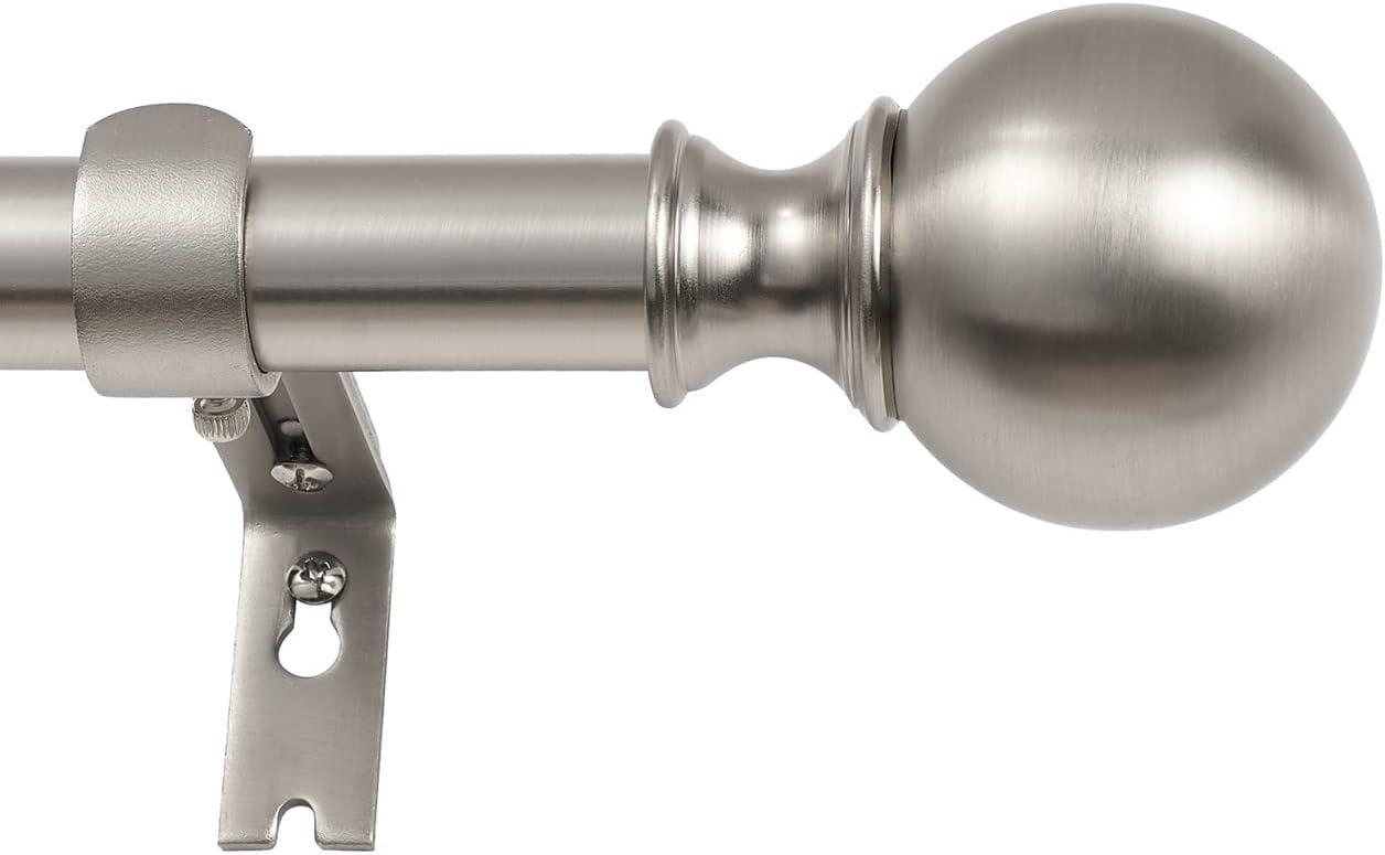 Brushed Nickel Curtain Rods for Window 36 to 72 Inch, Single Curtain Rods Drapery Rods, Adjustable 1-Inch Thicken Window Treatment Curtain Rods, Telescoping Decorative Curtain Rods with Round Finial Brushed Nickel 36-72"