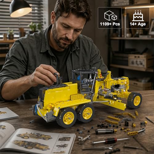 Mould King 19023 Motor Grader Building Set, 1109 PCS Road Grader Construction Vehicle Model Kit, 1:14 Scale Construction Heavy Equipment for Adults, STEM Engineering Building Blocks for Age 14+ - Image 4