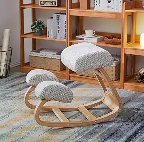Ergonomic Kneeling Chair Rocking Wood Knee Stool Posture Correcting Office Chair for Better Posture-Thick Comfortable Cushions