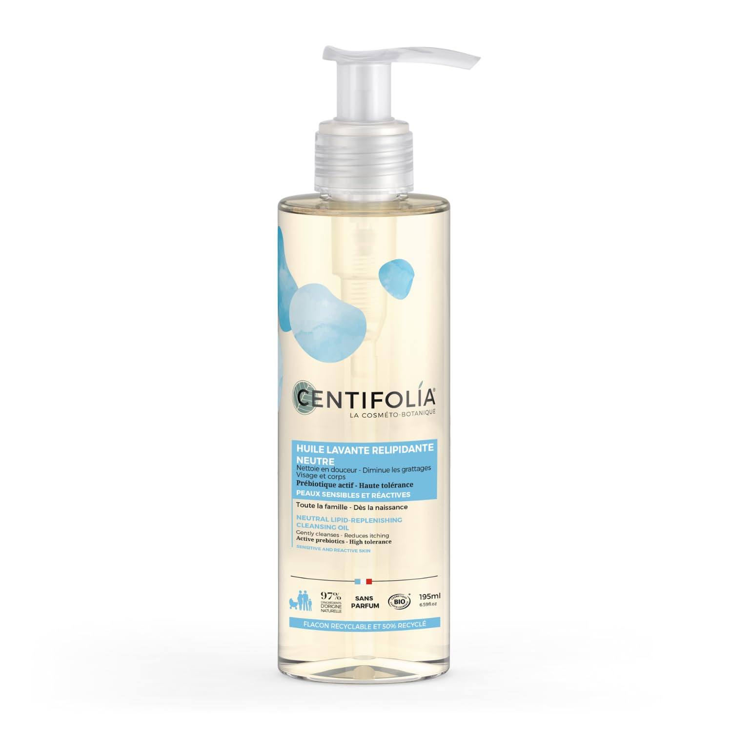 Centifolia - Huile Lavante Relipidante Neutre - 195ml - Diminue Les Grattages - Peaux Sensibles - Toute La Famille - Dès La Naissance-