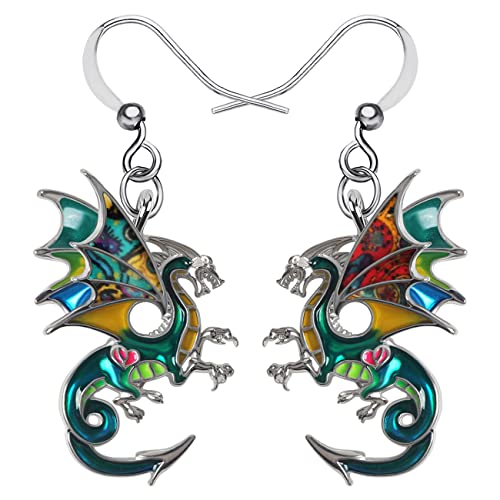 Enamel Alloy Dragon Earrings Fantasy Dinosaur Drop Dangle Fashion Jewelry For Women Charm Gift