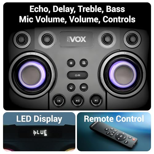 Image of ZEBRONICS VOX DJ Party Bluetooth Speaker, 220W, Upto 10h Playback, Karaoke & Record, BT v5.3 | TWS | USB | 2X Mic Input | Aux | SD | FM, Multicolor LED, 2 x 12 Drivers, Dual UHF Wireless Mic