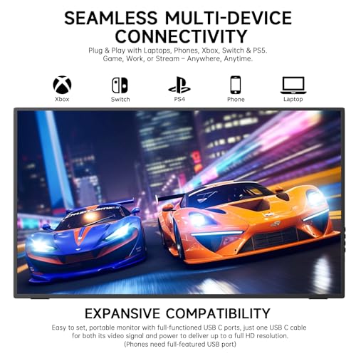Image of 24.5 inch 2K Portable Monitor, 165Hz Gaming Monitor with 100% sRGB IPS Panel, Built-in Adjustable Stand & VESA Mount, USB-C HDMI External Second Screen for Laptop, PC, Phone, Xbox, PS5, Switch