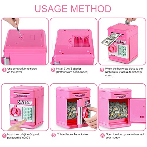 Image of Refasy Piggy Bank Cash Coin Can ATM Bank Electronic Coin Money Bank for Kids Age 3-12, Money Savings Box Mini ATM Coin Bank Toys Gifts for 3 4 5 6 7 8 9 10 11 12 Year Old Boys Girls